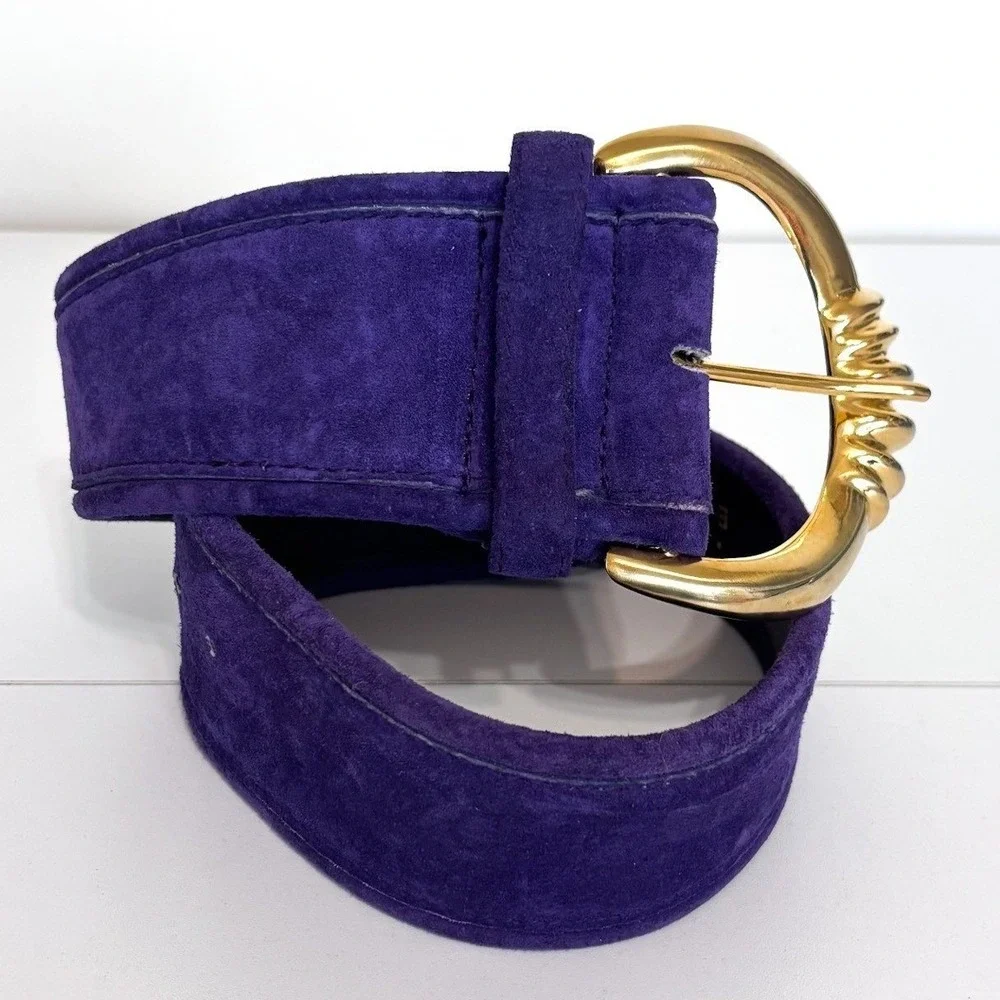 EXPRESS Vintage 80s Suede Belt Small Purple Gold Statement Chunky Wide Leather